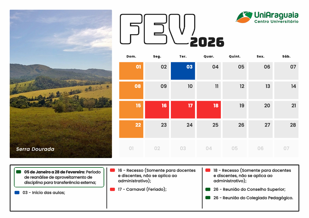 UniAraguaia - Calendário Acadêmico