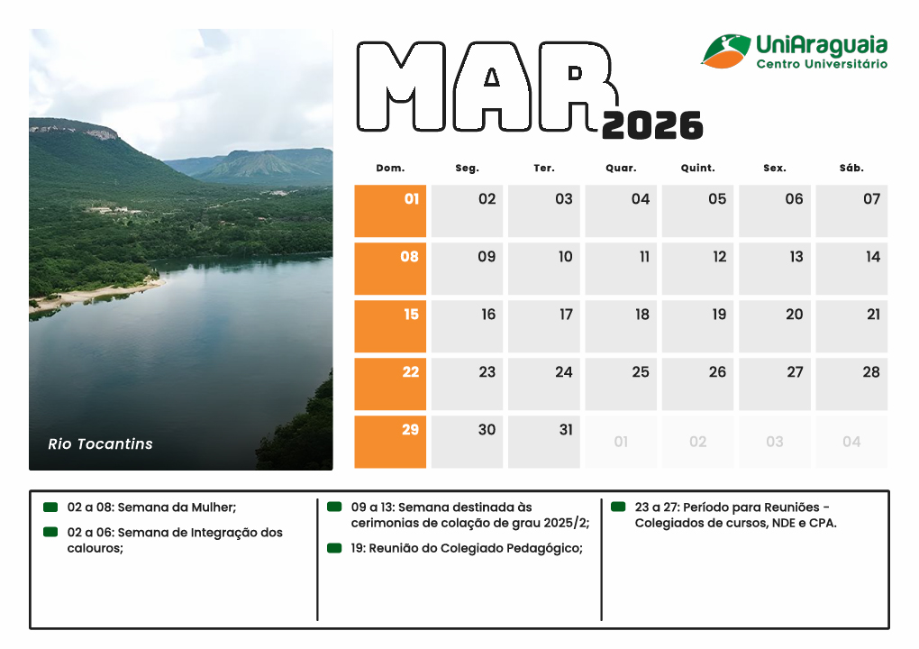 UniAraguaia - Calendário Acadêmico