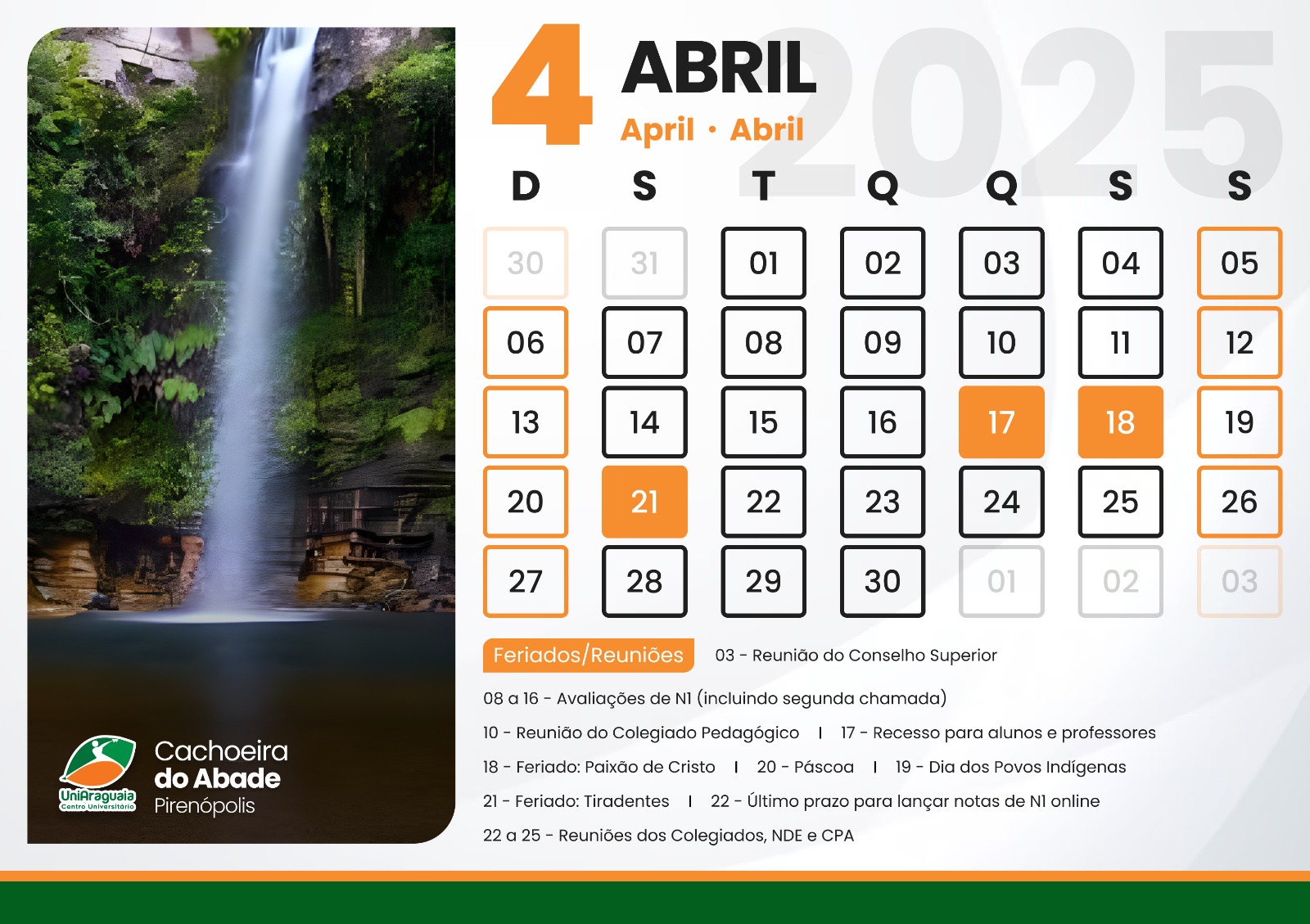 UniAraguaia - Calendário Acadêmico