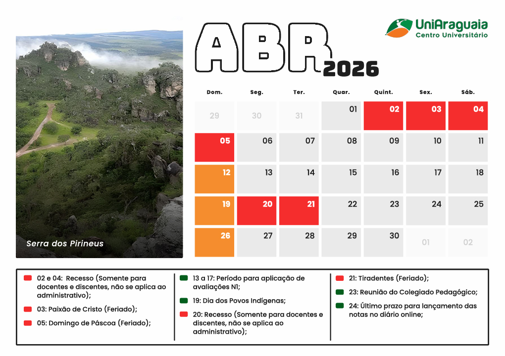 UniAraguaia - Calendário Acadêmico