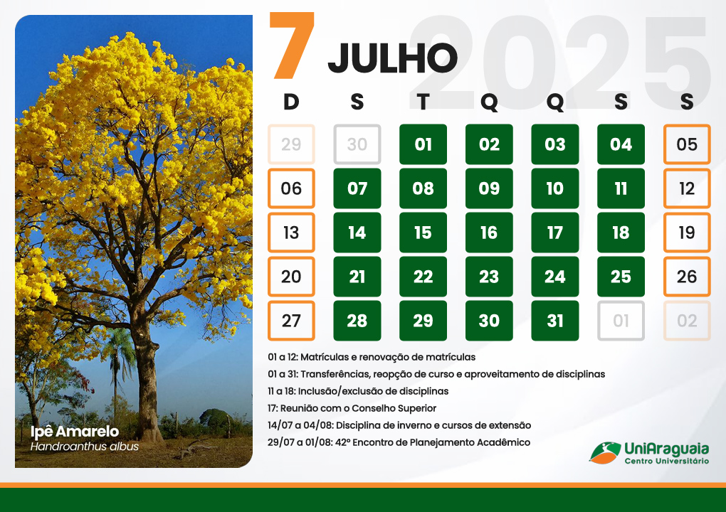 UniAraguaia - Calendário Acadêmico