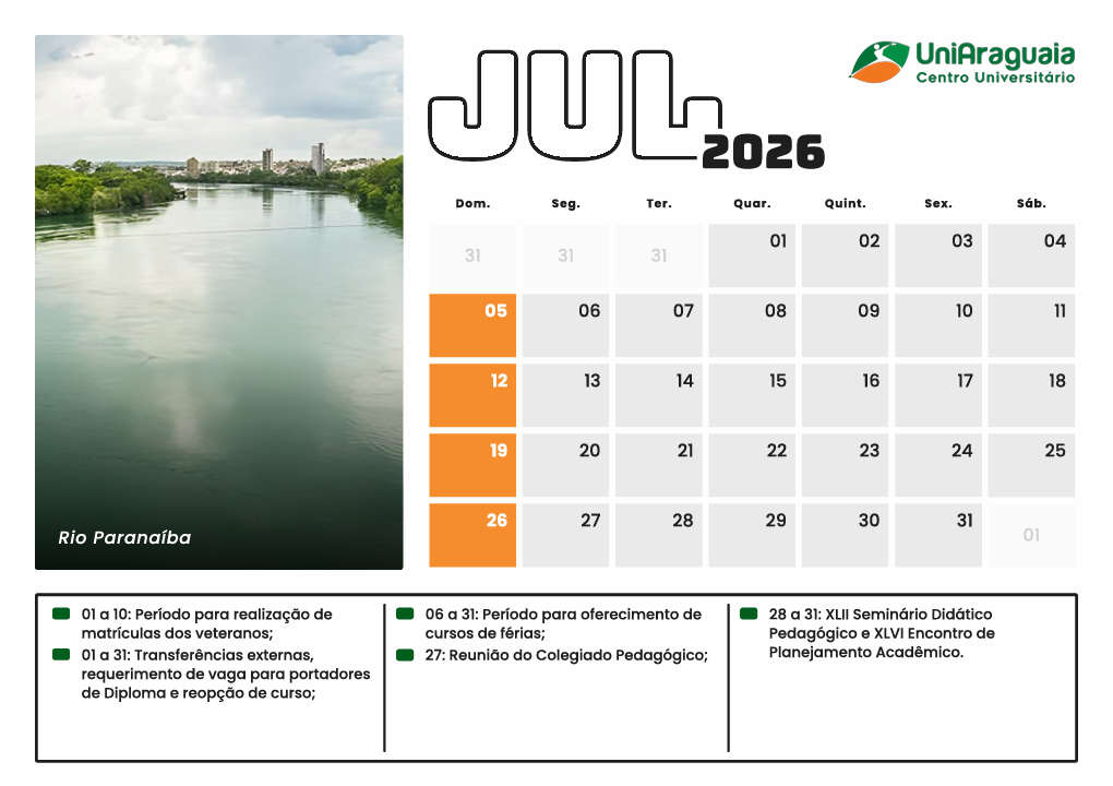 UniAraguaia - Calendário Acadêmico