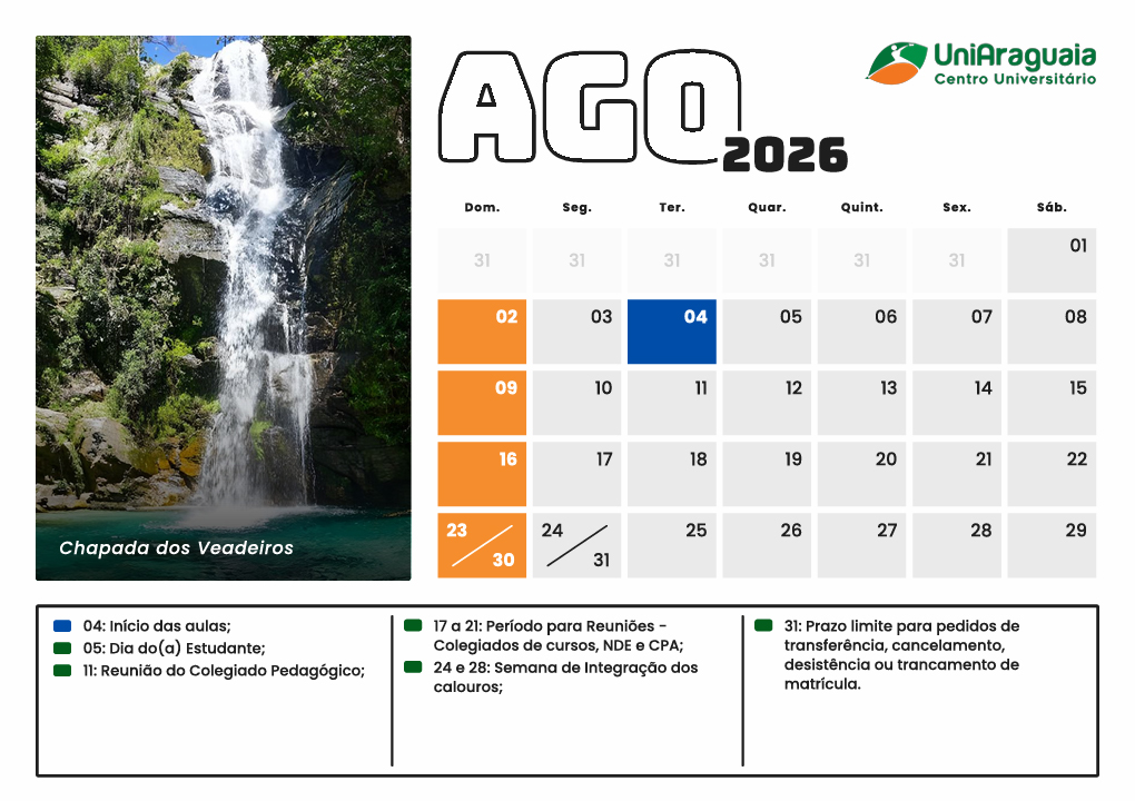 UniAraguaia - Calendário Acadêmico